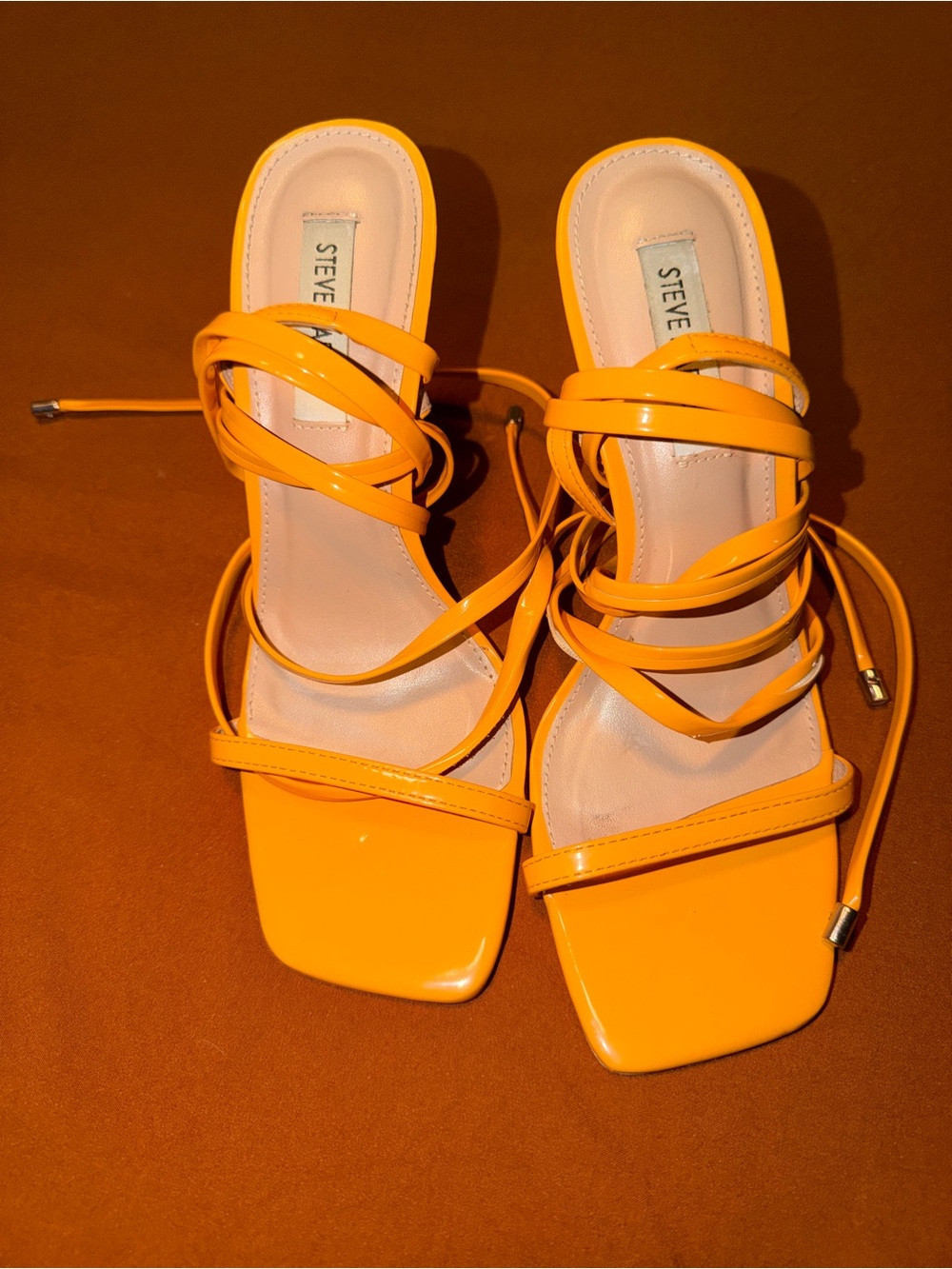 Steve Madden Bright Yellow Patent Strappy Square-Toe Heels